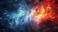 The flow of fire and ice touches in the middle. Colored background texture in red and blue colors, bicolor background Royalty Free Stock Photo