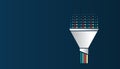 The flow of information is in the form of waves and particles. Visualization of a large amount of data. Abstract funnel,