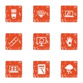 Flow of information icons set, grunge style