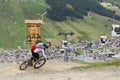 Flow line in bikepark in mountains above Livigno Italy Royalty Free Stock Photo