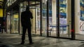 The flow of people passing through the revolving door of the modern office building at the end of the working day