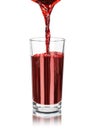 The flow of pomegranate juice being poured into glass