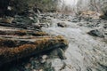 flow of a rocky mountain river . Austria, Hohe Tauern nature.Stone relief of a mountain river. Royalty Free Stock Photo