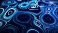 A flow of smooth swirling vortices. Glowing coils of turbulence on a blue background. Big data sound visualization