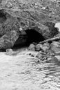 Flow of water in forest river black and white Royalty Free Stock Photo