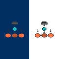 Flowchart, Algorithm, Business, Data Architecture, Scheme, Structure, Workflow  Icons. Flat and Line Filled Icon Set Vector Blue Royalty Free Stock Photo