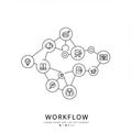 Flowchart depicting a workflow process, with interconnected circles containing Royalty Free Stock Photo