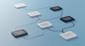 Flowchart diagram featuring rectangular blocks connected by lines, set against a ligh Royalty Free Stock Photo