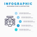 Flowchart, Flow, Chart, Data, Database Blue Infographics Template 5 Steps. Vector Line Icon template