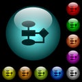 Flowchart icons in color illuminated glass buttons