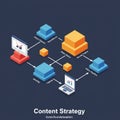 Flowchart illustrating a content strategy, with a dark background. Central elements Royalty Free Stock Photo