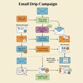 Flowchart illustrating a sequence for an email drip campaign. It features various Royalty Free Stock Photo