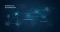 Flowchart illustrating workflow automation on a dotted world map background. Blue Royalty Free Stock Photo