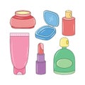 Makeup cosmetics kit vector illustration, Colored linear style Royalty Free Stock Photo