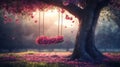 A Flower-Adorned Swing Hanging from a Tree in a Serene Garden Royalty Free Stock Photo