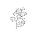 Flower for anti-stress coloring. Doodle art design elements. Black and white pattern for coloring books for adults and children.