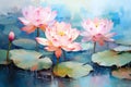 Flower aquatic green blossom background water lily lotus summer pink blooming nature Royalty Free Stock Photo