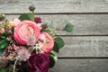 Flower arangement of roses and ranunculus Royalty Free Stock Photo