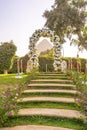 Flower arch as selfie spot with Cheops pyramid