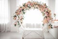 Flower arch, decoration. Light room. Royalty Free Stock Photo
