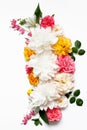 Flower arrangement of Alstroemeria, eustoma, roses, Bleeding heart on a white background