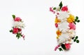 Flower arrangement of Alstroemeria, eustoma, roses, Bleeding heart on a white background