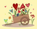 Flower arrangement of colorful hearts in a handcar Royalty Free Stock Photo