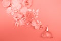 Flower arrangement. Flowers, fragrance, perfume on pink Royalty Free Stock Photo