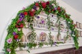 Flower arrangement in the form of an arch in the restaurant