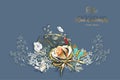Flower arrangement with Golden rose and butterfly as gold jewelry Royalty Free Stock Photo