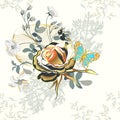 Flower arrangement Golden rose and butterfly as gold jewelry.seamless pattern Royalty Free Stock Photo