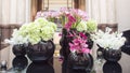 Flower arrangement with hydrangea, anturias Royalty Free Stock Photo