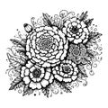 Flower arrangement line art collection, Advanced Flower Coloring Page, Beautiful marigold flower wall art