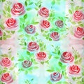 Flower arrangement of roses on a watercolor background. Roses. Seamless background. Collage of flowers and leaves. Royalty Free Stock Photo