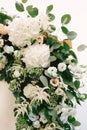 Flower arrangement of wedding arch. Close-up
