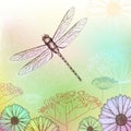 Flower background with dragonfly