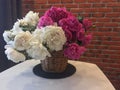 Flower background with peonies, bouquet of peonies