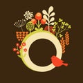 Flower banner with cute little bird. Royalty Free Stock Photo