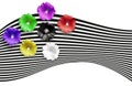 Flower banner. Multicolored flowers on the striped background. Green, black, white, red,pink, violet yellow, flowers. Mallow.. You Royalty Free Stock Photo