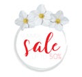 Flower banner with text summer sale on white background with beautiful flowers. Artistic design vector banners, greeting Royalty Free Stock Photo