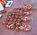 flower basket, Ganga Aarti, Haridwar, India Royalty Free Stock Photo