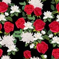 Flower beautiful bouquet with red roses ,chrysanthemum and magnolia seamless pattern vector illlustration Royalty Free Stock Photo