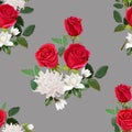 Flower beautiful bouquet with red roses ,chrysanthemum and magnolia seamless pattern vector illlustration Royalty Free Stock Photo