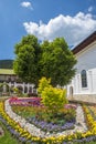 Flower bed at Agapia monastery Royalty Free Stock Photo