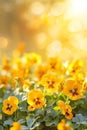 Flower Bed with beautiful tiny yellow pansies or viola Royalty Free Stock Photo