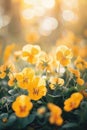 Flower Bed with beautiful tiny yellow pansies or viola Royalty Free Stock Photo