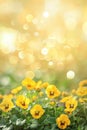 Flower Bed with beautiful tiny yellow pansies or viola Royalty Free Stock Photo