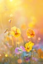 Flower Bed with beautiful tiny yellow pansies or viola Royalty Free Stock Photo