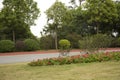 Flower bed, road and plants in Qingxiu mountain Nanning