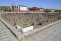 Flower beds near the house of culture near the central square in Oktyabrsky settlement.